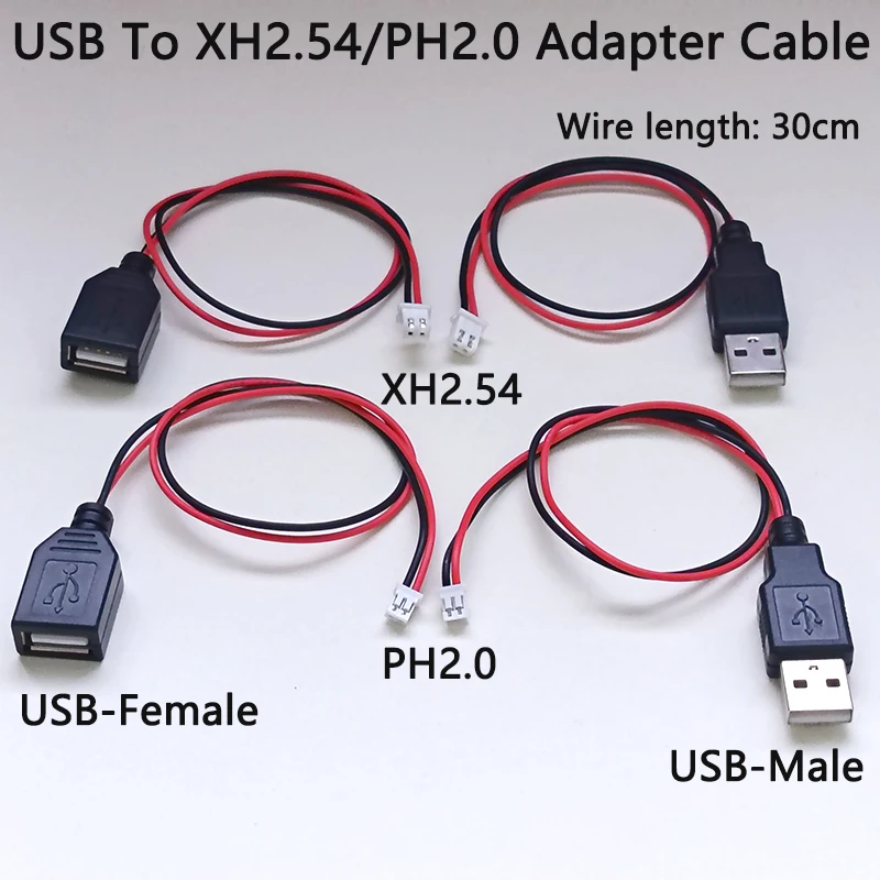1PC 30cm 2Pin USB Male Female to XH2.54 PH2.0 Power Adapter Cable For LED Light DIY Electronic Project