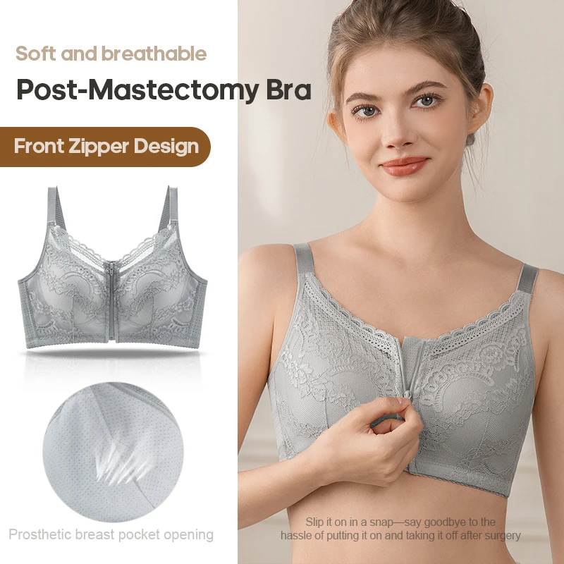 Soft And Comfortable Post Mastectomy Bra M-5XL With No Cup Size And Pockets Silicone Breast Cancer Women's Underwear