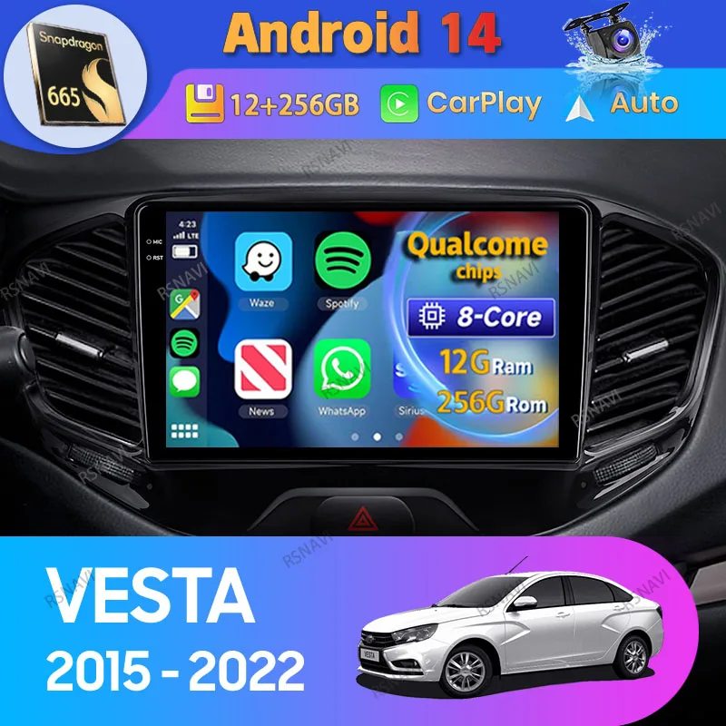 

Автомагнитола на Android 14 для LADA Vesta Cross Sport 2015 2016 - 2022 Carplay Auto 2Din Мультимедиа GPS 360 камера стерео видеоплеер