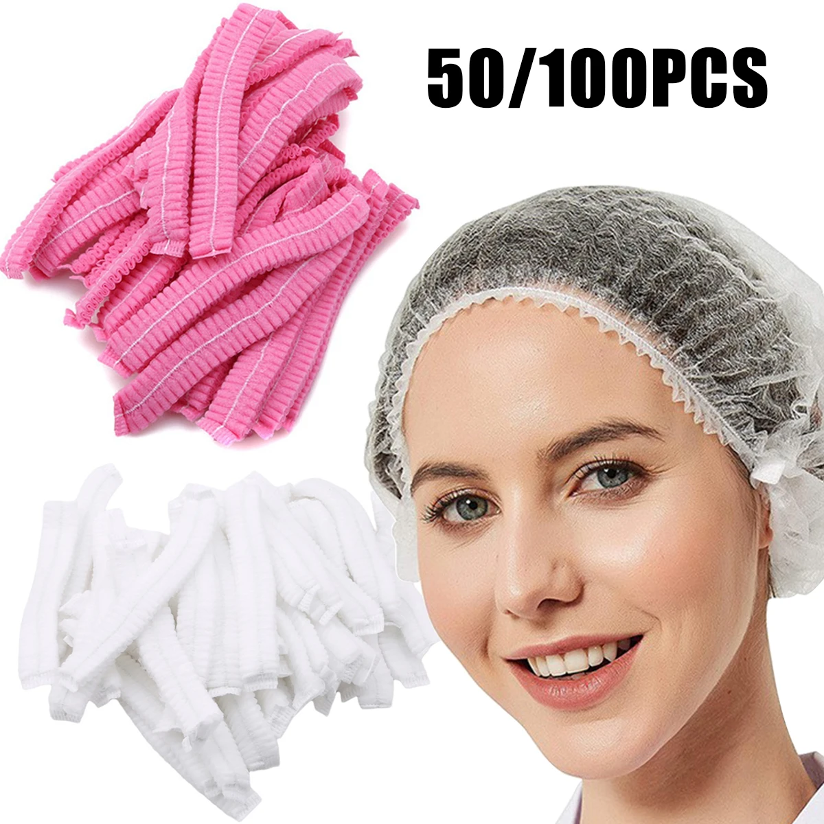 50/100PCS Waterproof Hair Nets Non Woven Dustproof Cap Shower Cap Eyelash Extension Makeup Tools For Hotel Travel Accessories