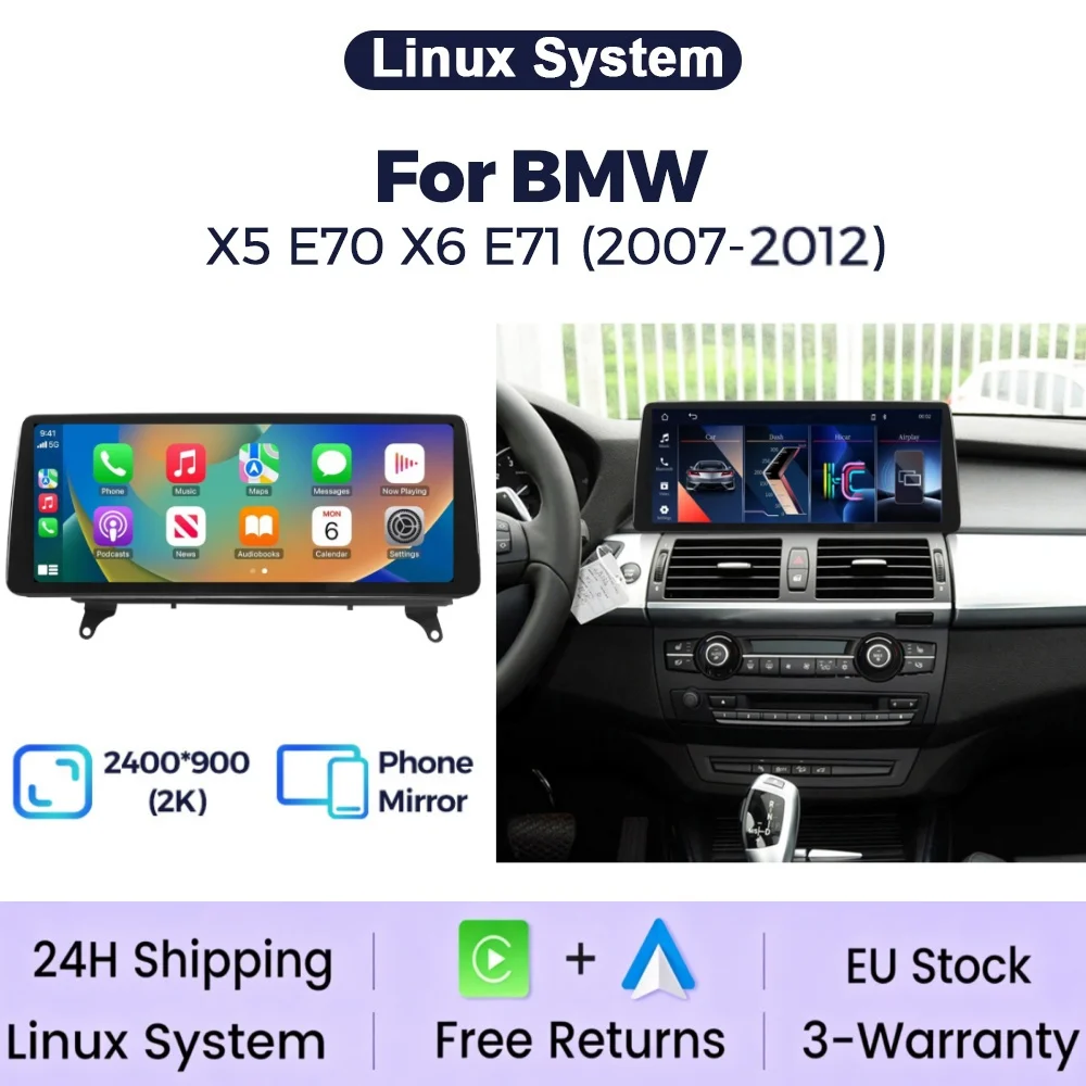 Linux-System 12,3 Zoll 2400*900 2K Full-Fit-Bildschirm für BMW X5 E70 X6 E71 2007-2010 CCC-System für BMW X5 E70 X6 E71 2011-2012 CIC-System Autoradio Stereo Multimedia-Player GPS-Navigation