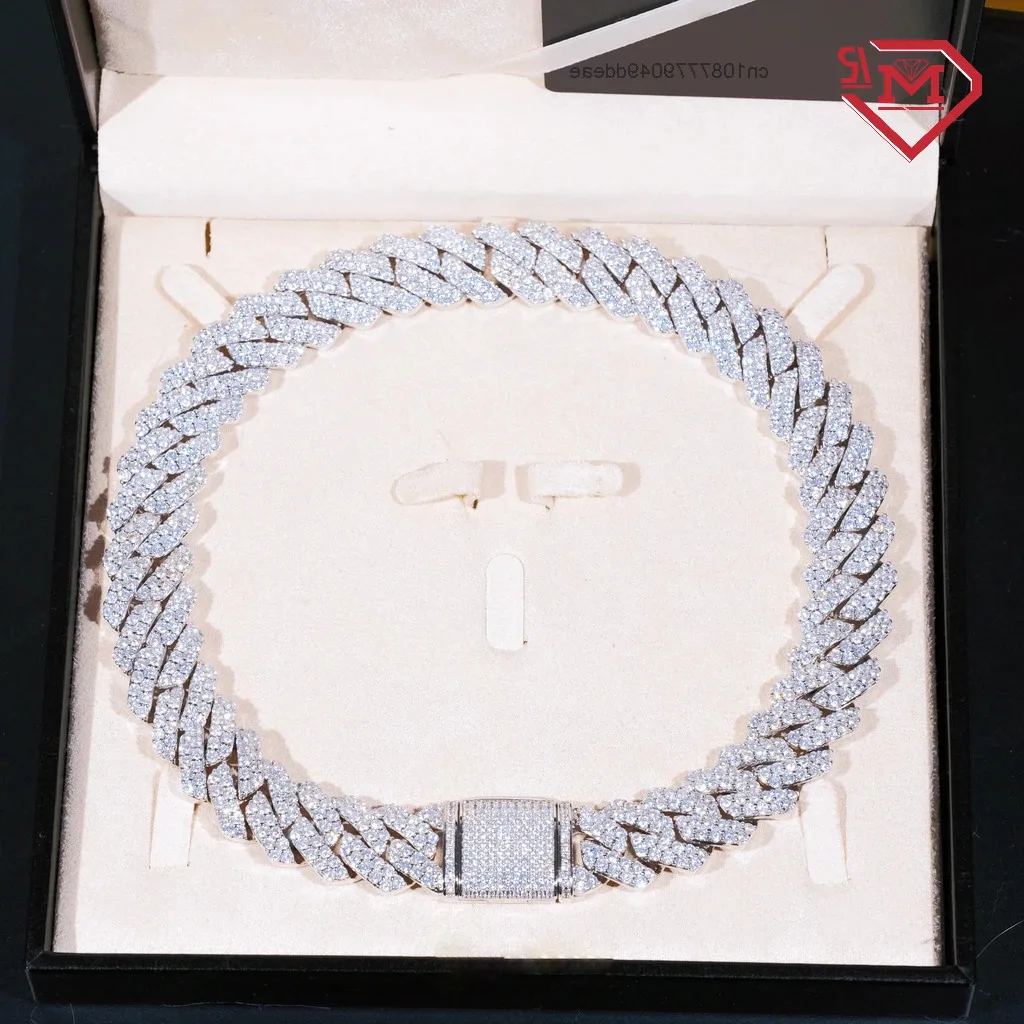 

Мужская кубинская цепочка в стиле хип-хоп, 16 мм, два ряда, полная установка зубца со льдом, серебро 925 пробы, Vvs, муассанит, кубинская цепочка