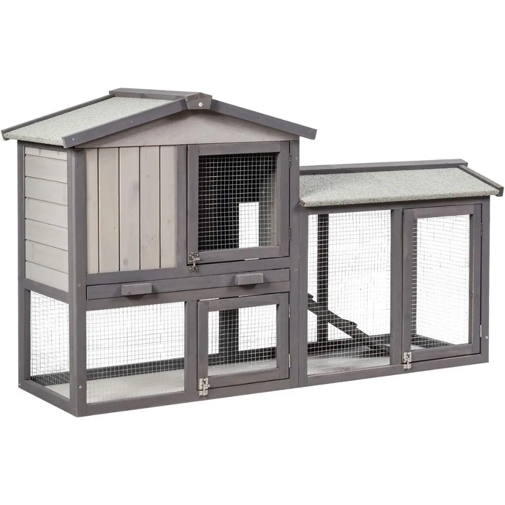 

Rabbit Hutch Indoor and Outdoor, 58-Inch Bunny Cage with Removable Tray & Ramp, Wood Chicken Coop with Waterproof Roof for Rabb