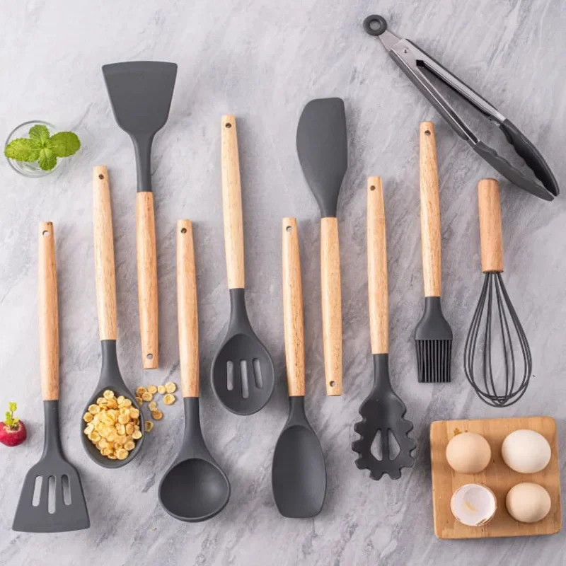 

Complete 12-Piece Quality Food Grade Silicone Kitchen Cookware with Turner, Spatula, Measuring Spoon