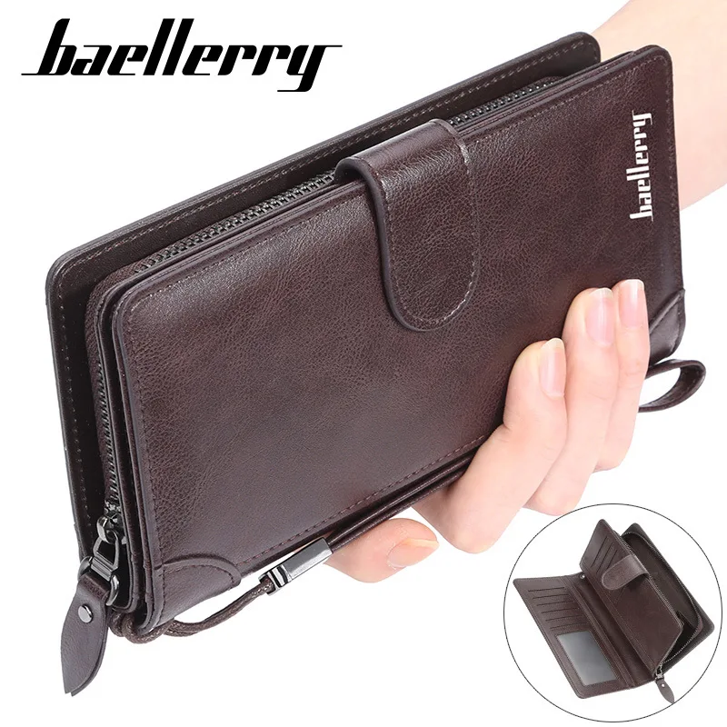 Baellerry Men's Multifunctional PU Leather Wallet Business Zipper Coin Purse Long Credit Card Holders
