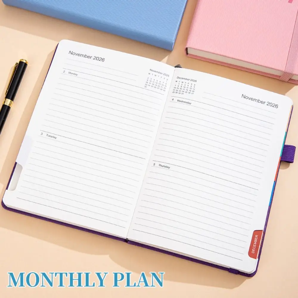 

Английский блокнот-планировщик расписания 2026 из искусственной кожи, блокнот со списком дел на 12 месяцев, 200, портативный, с полными английскими страницами