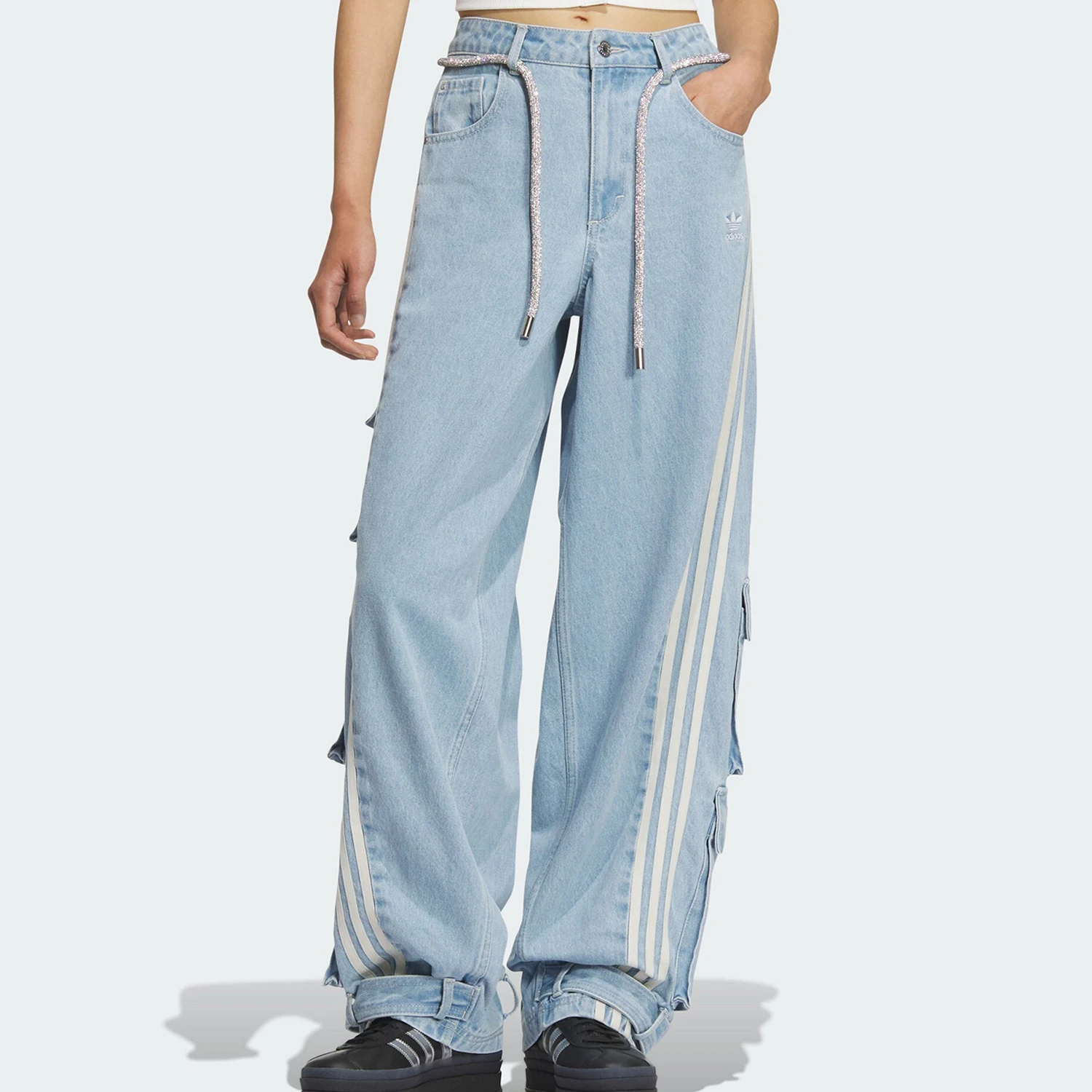 パンツ repaired straight denim Adidas Official Genuine Women's Denim Workwear Loose Twist Pants