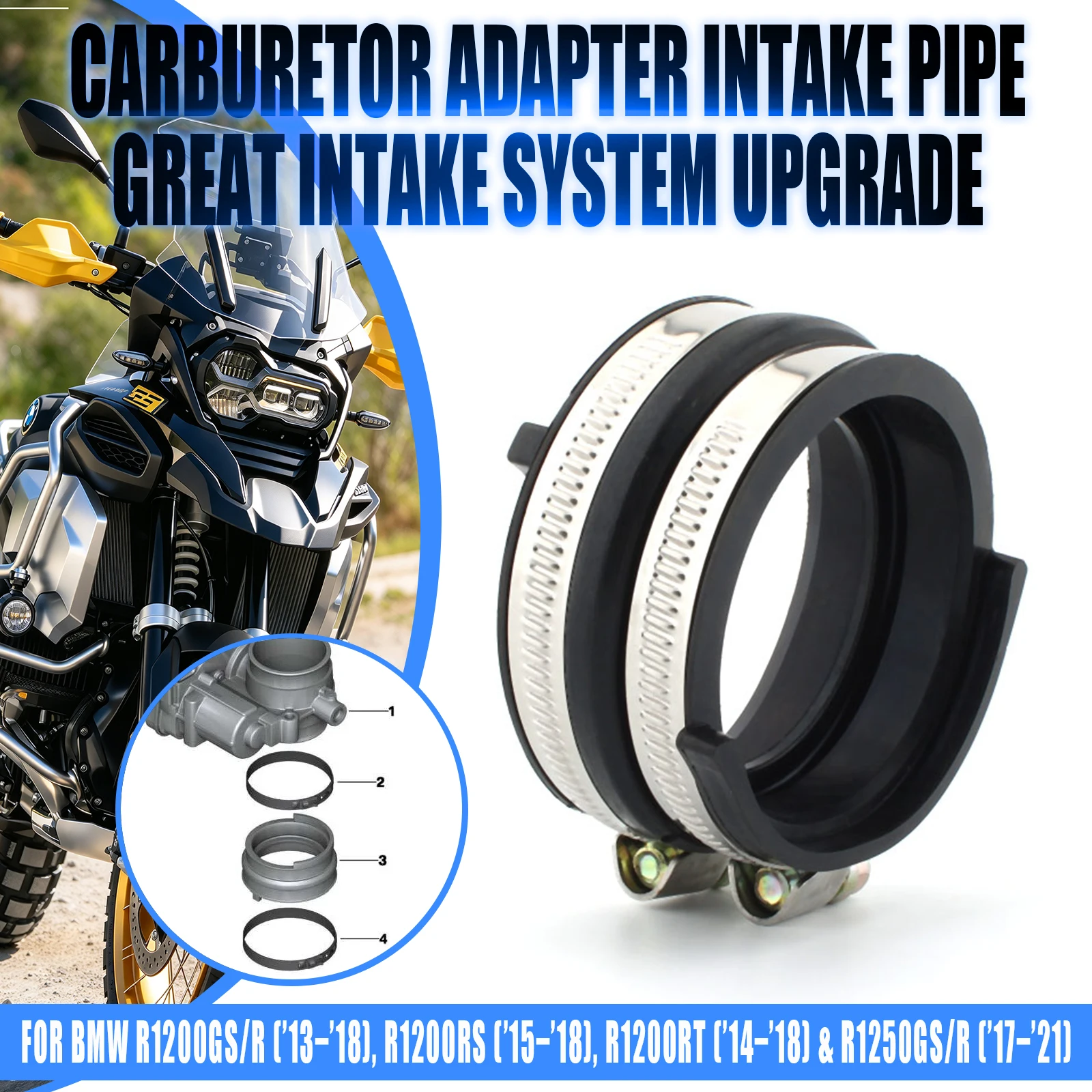 Motorcycle Air Intake Manifold Carburetor Interface Adapter Rubber Kit For R1200GS R1250GS ADV R1200R RS RT