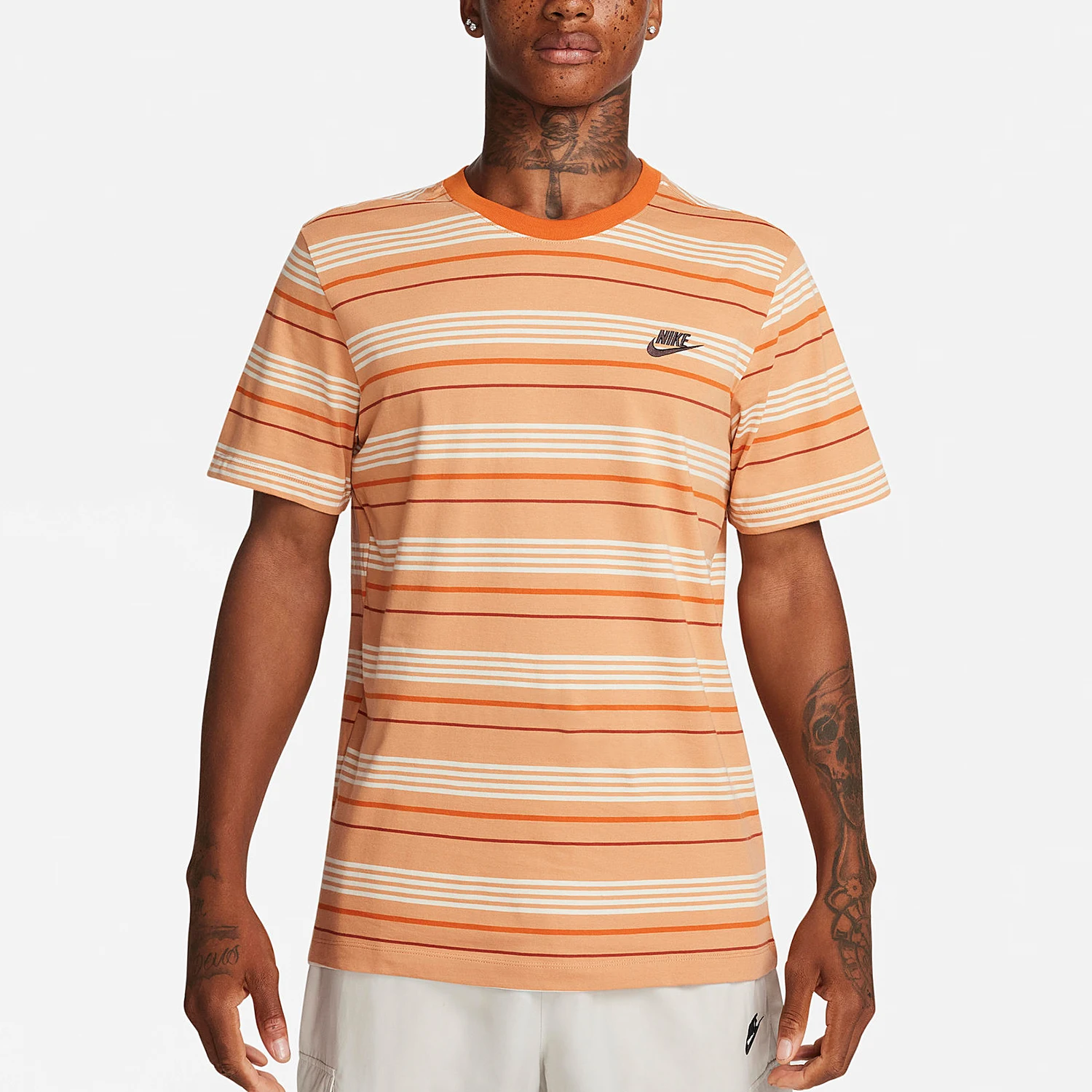 Nike genuine new men's striped knitted round neck breathable casual short sleeved shirt FD1359-225