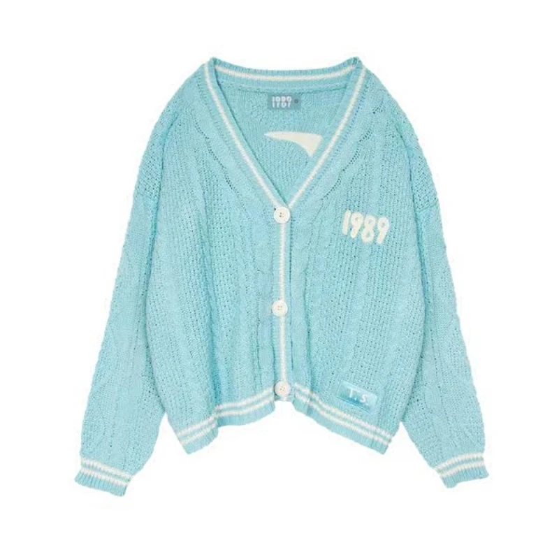 High Quality Blue Neckline Letter 1989 Special Knit Ladies Bird Embroidery 1989 Taylors Cardigan Slouchy Style Vintage Sweater