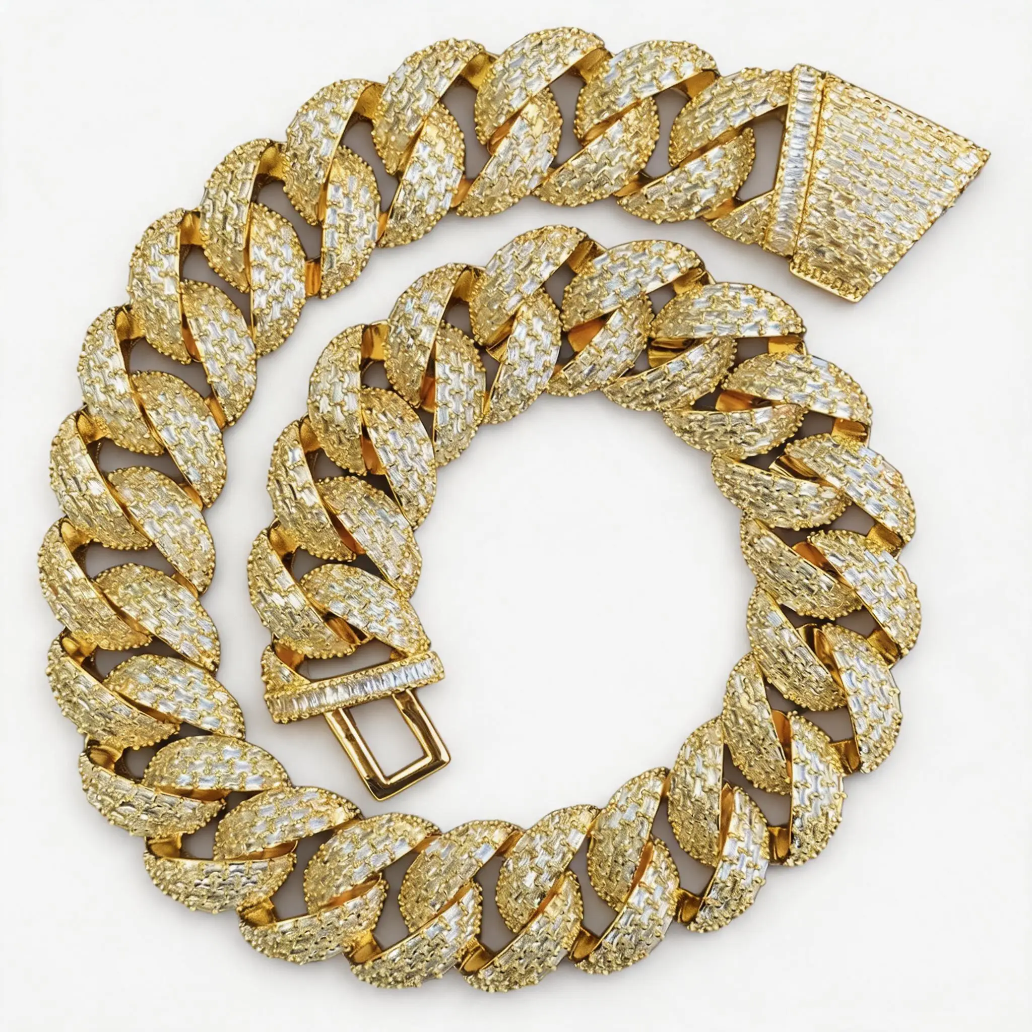 25mm Baguette Cuban Link Chain Men 5A CZ Gold Plated Hip Hop Jewelry Special Clasp