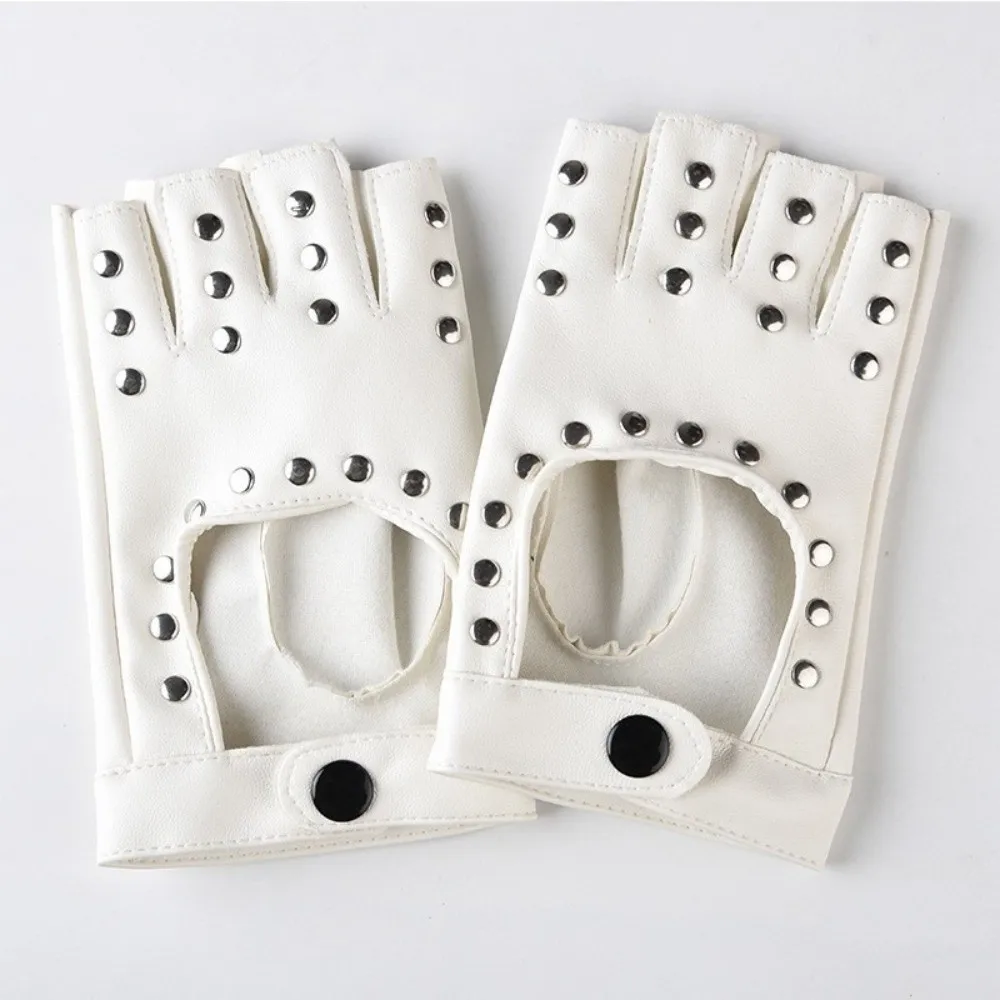New PU Leather Half Finger Gloves Hip Hop Punk Rivet Motorcycle Gloves Fingerless Nightclub Pole Dancing Mittens Gift