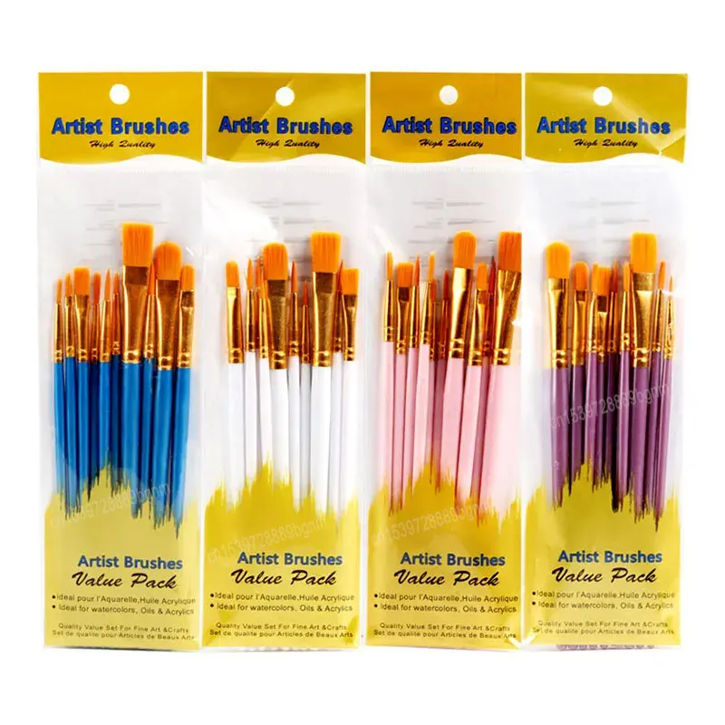 10Pcs/Set Nylon Hair Painting Brush For Artist Acrylic Oil Watercolor Gouache Art Drawing Pen Paint Brushes Different Shape