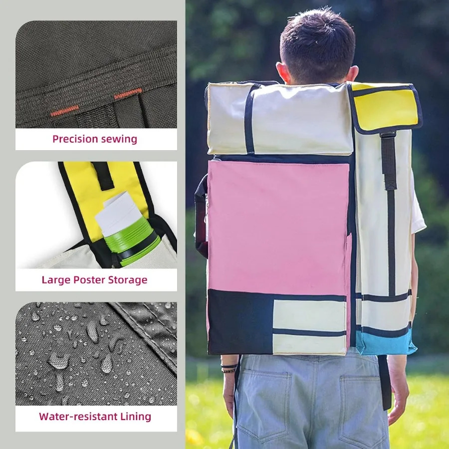 กระเป๋าใส่ผลงานศิลปะ JJRING แบบผ้าแคนวาส กระเป๋าเป้สะพายหลังสำหรับศิลปิน สำหรับเก็บอุปกรณ์วาดภาพกลางแจ้งขนาดใหญ่ ใส่โปสเตอร์ ภาพพิมพ์ พู่กัน และงานศิลปะต่างๆ