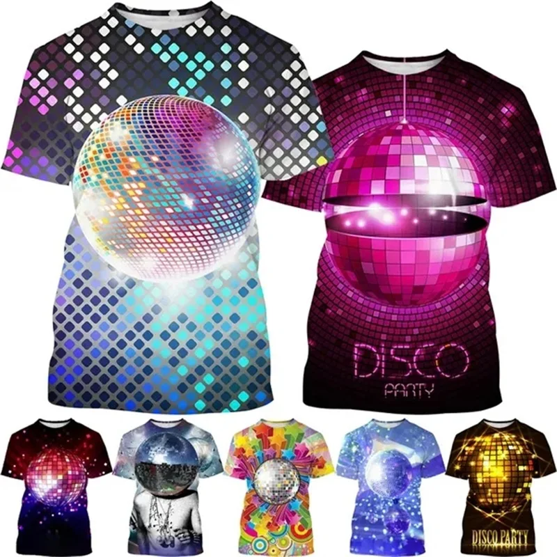 

New Party Disco Ball Print Tshirt Short Sleeved O Neck Plus Size T Shirt For Men Women Casual Cool Hip-hop Streetwear Tee Tops