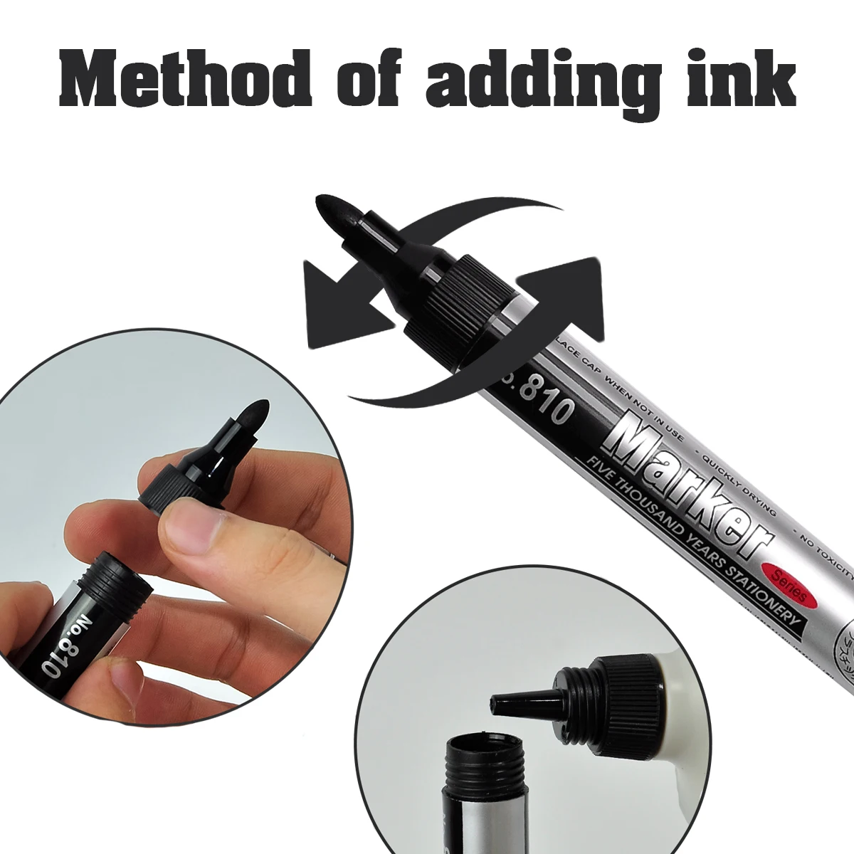 2/5pcs Permanent Oily Marker Black Ink 2.0mm Waterproof Quick Drying For Metal, Plastic, Tiles, Glass, School and Office Supplie