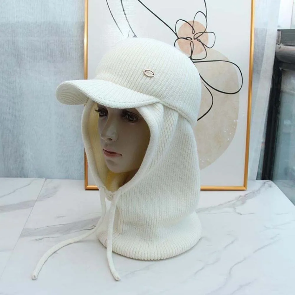 Thickened Knit Balaclava Hat Elastic Soft Hooded Neck Warmer Breathable Comfortable Winter Visor Beanie Men