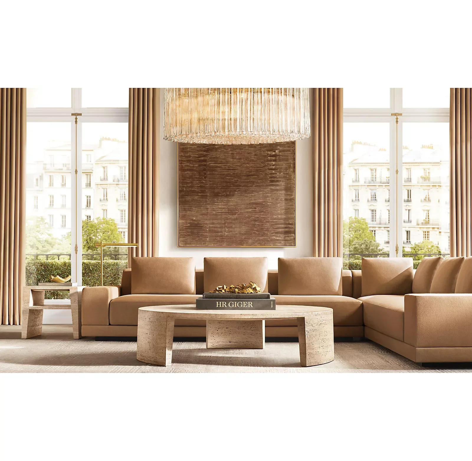 Contemporary American Luxury Living Room Set Round Coffee Table