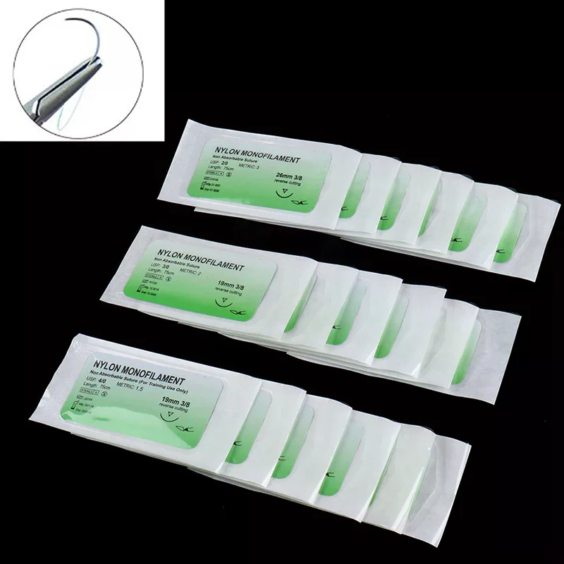 6Pcs 2/0 3/0 4/0 Needle Suture Nylon Non-injured Suture  Thread Tool