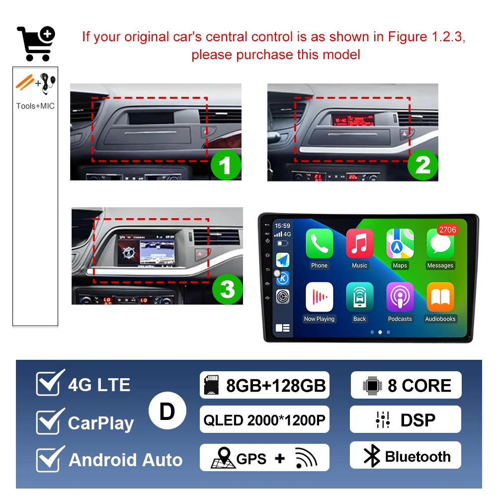 Draadloze Carplay Voor Citroen C5 2008 2009 2010-2016 Android AUTO Autoradio Multimedia Speler GPS Navigatie WIFI DSP Stereo BT