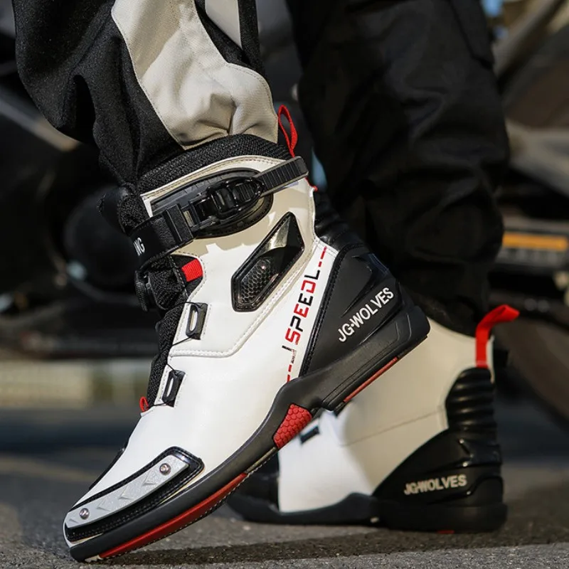 JG-wolf Men Motorcycle Boots Leather Motocross Boots Durable