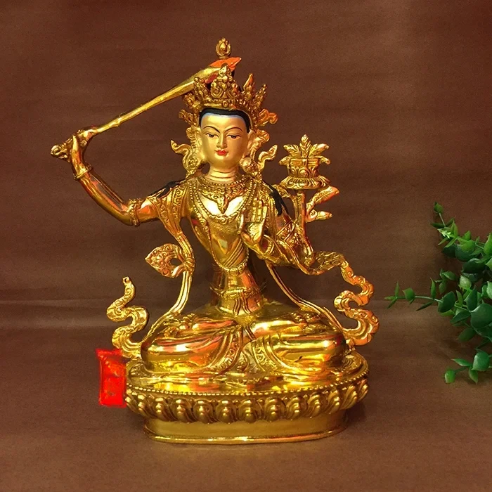 GOOD --22cm Buddhist Buddhism efficacious Nepal Gold-plated the Bodhisattva Manjusri brass Buddha statue