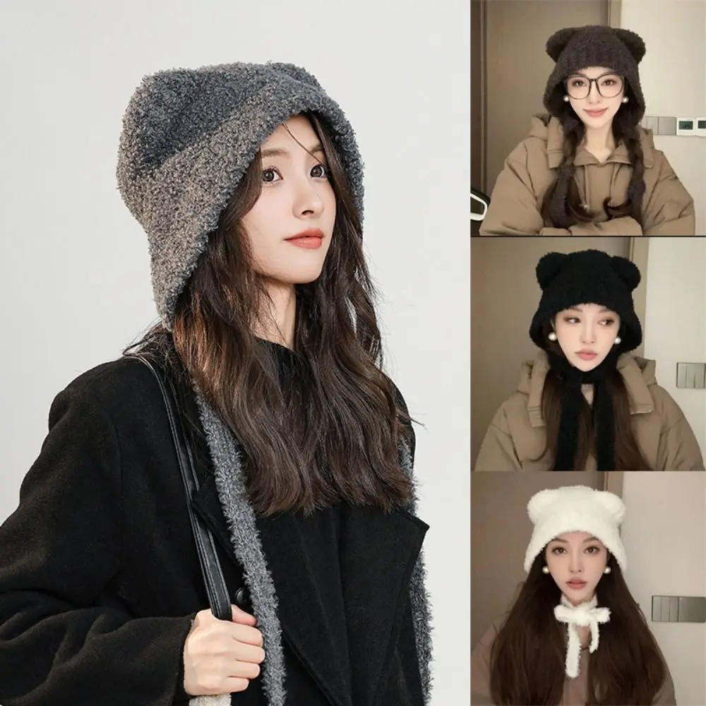 

Sweet Japanese Niche Knitted Cap Y2K Long Strap Ear Protection Hat Autumn Cool Beanie Hat Girl