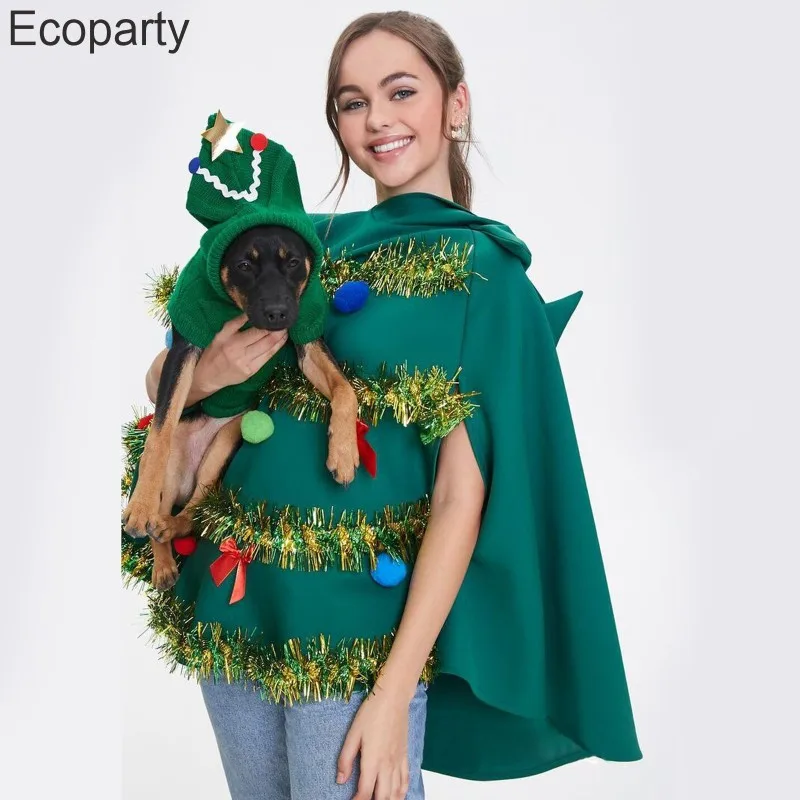 New Adult Christmas Costume Cloak 3D Green Christmas Tree Cosplay Hooded Cape For Men Women New Year Party Xmas Performance Suit