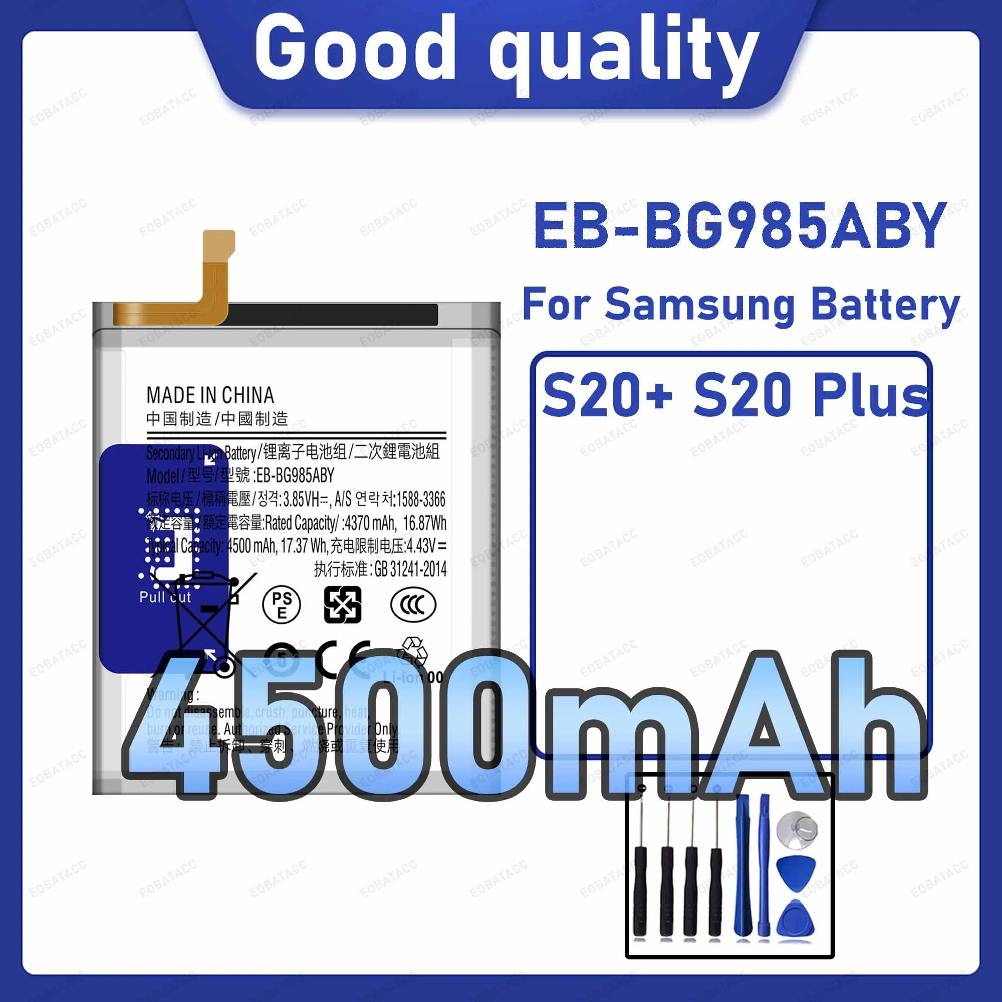 4500mAh EB-BG985ABY Replacement Battery for Samsung Galaxy S20 Plus with Repair Tools Kit