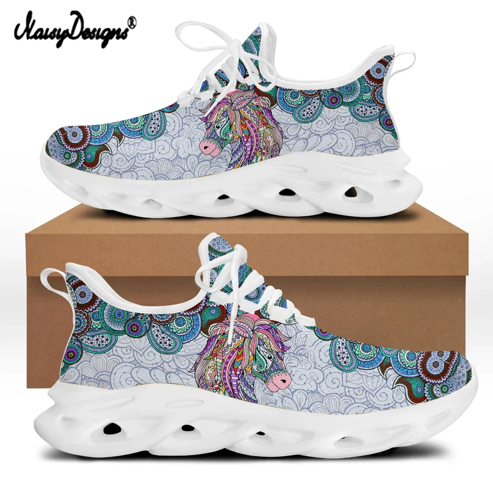 Noisydesigns Casual Men's Flats Shoes Boho Mandala With Horse Prints Lace-Up Breathable Comfortable Sneakers for Student Boys