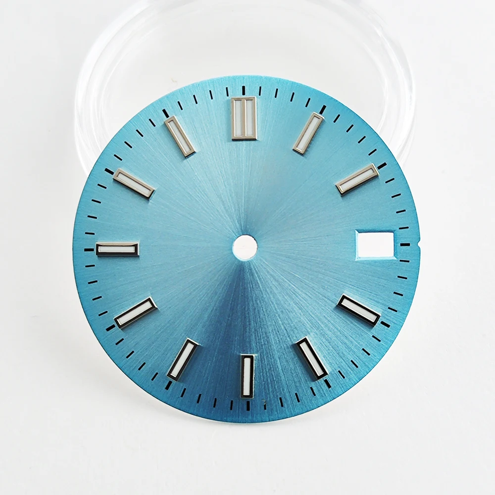 NH35 Watch Dial 28.5mm Custom Logo Sunray Dial Fit NH35/NH36 Automatic Movement Blue Luminous Watch Modification Accessories