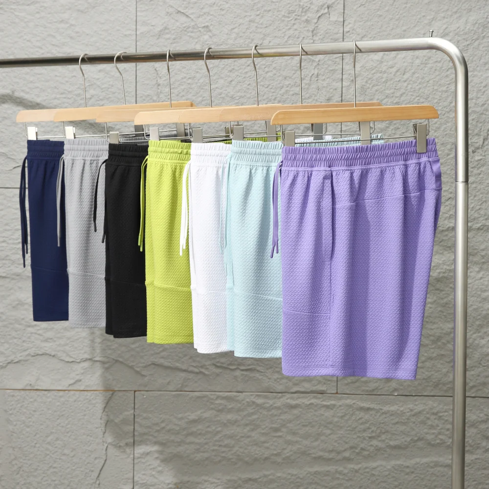 Advanced Stylish Cotton Feel Bubble Cloth Honeycomb 3D Texture Breathable Men's Outdoor Fitness Sports Shorts Straight Leg Ca...