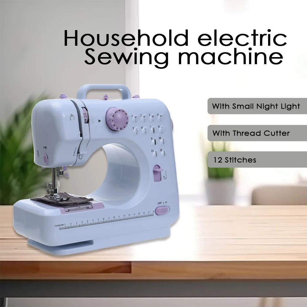 

Mini Household Portable Sewing Machine Electric Crafting Mending 12Stitch Overlock Pedal Replaceable Presser Foot Beginner DIY