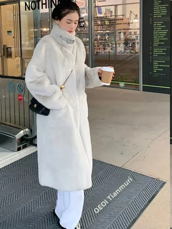 Frauen Pelzmantel 2025, Herbst Winter Neue Koreanische Sle Wasser-Beständig Nerz Nachahmung Lange Verdickte Leder Und Pelz Inteated