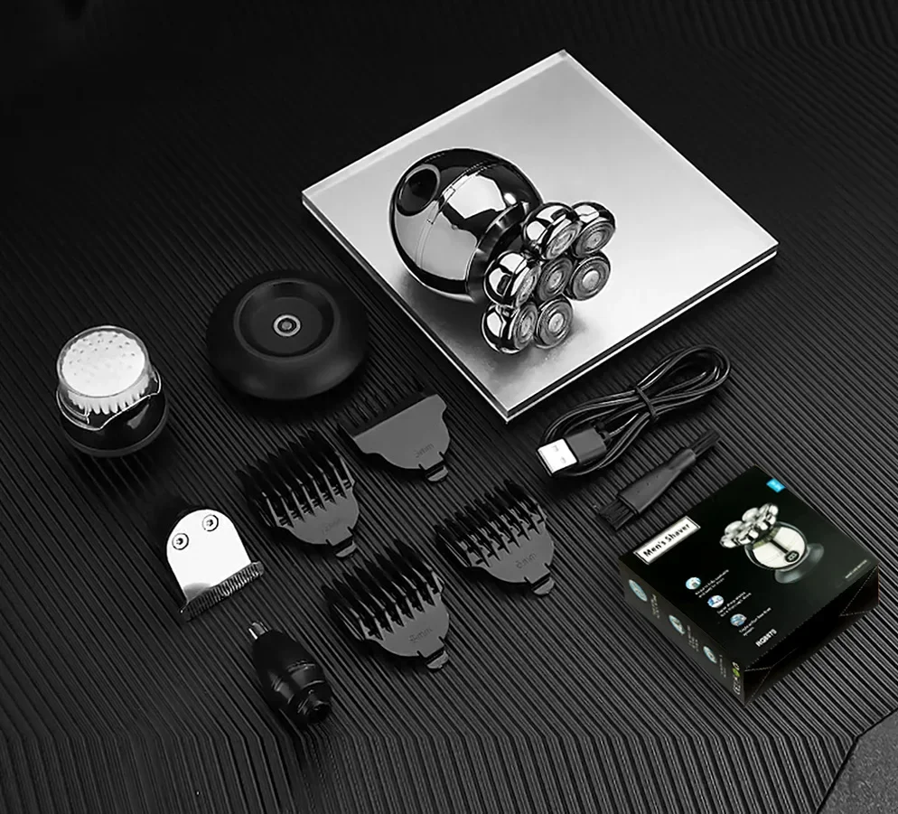 Электробритва 7D с плавающей режущей головкой, зарядная портативная мужская машинка для стрижки бороды, бритва с черепом, водонепроницаемая бритва для бритья