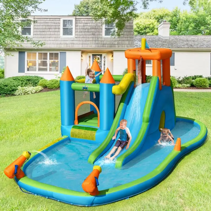 

Inflatable Water Slide Bounce House Splash Water Pool with 735W Blower