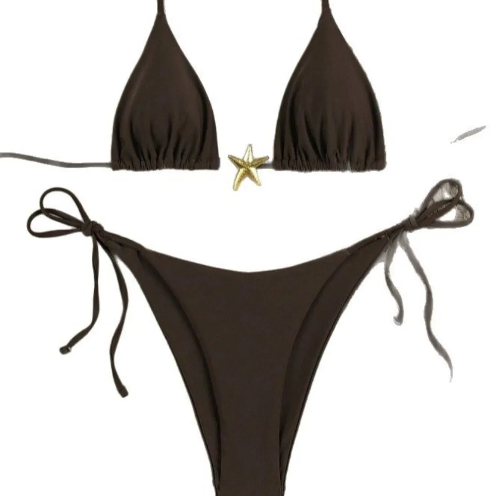 Solid Color Bikini Women's Summer Style Simple Fashionable Fresh Sexy Sports Beach Soaking Hot Spring Split Swimsuit