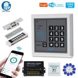 Door Access Control System Kit Wifi Tuya RFID Keypad Access Controller Electric Magnetic Strike Locks, Smart APP Remote Unlock