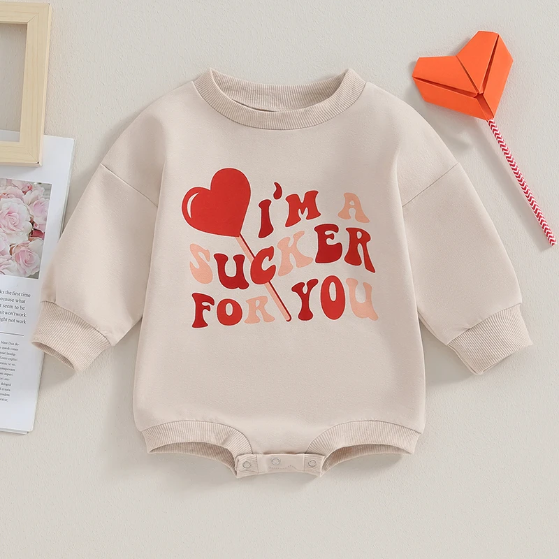 

2023-11-01 Lioraitiin 0-18M Baby Boy Girl Sweatshirt Romper Long Sleeve Round Neck Jumpsuit Baby Valentine's Day Outfit