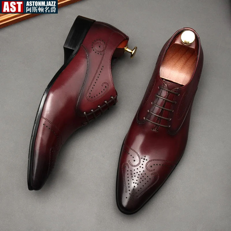 Handmade Mens Dress Shoes Luxury Genuine Leather 2024 Fashion New Style British Trend Brogues Wedding Business Shoes for Male