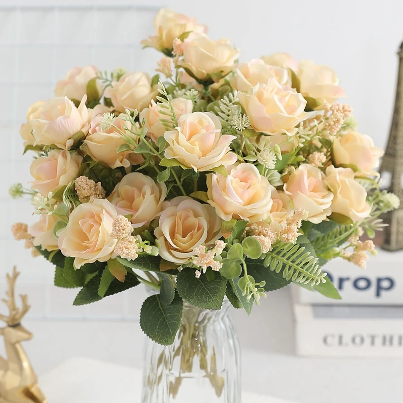 1/2 Stück künstlicher Rosenblumenstrauß für Zuhause, Raumdekoration, künstliche Blumen, Garten, Hochzeit, Party, Dekoration, Outdoor, Weihnachtsdekoration – Detail 11