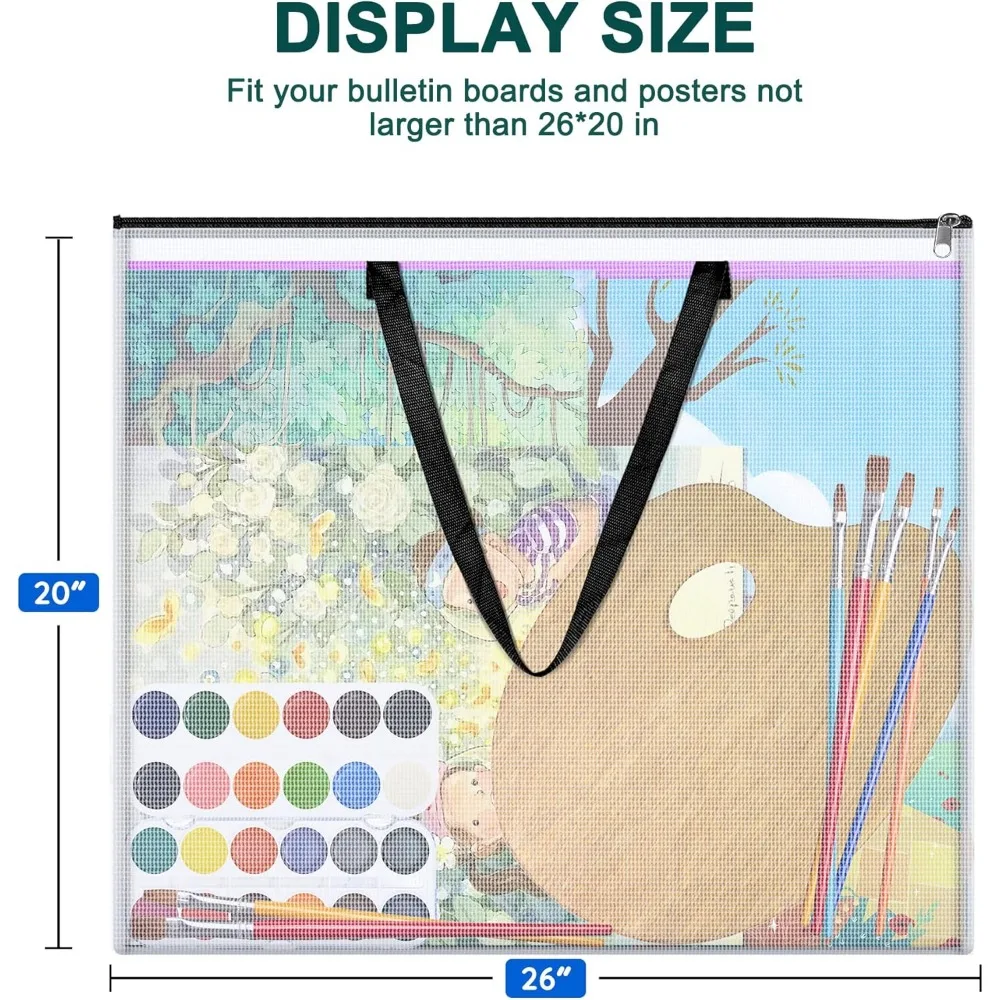 กระเป๋าใส่ผลงานศิลปะขนาด 20x26 นิ้ว, กล่องเก็บงานศิลปะพร้อมหูหิ้วและซิป, ซองใส่เอกสารกันน้ำแบบตาข่ายสำหรับกระดานข่าว