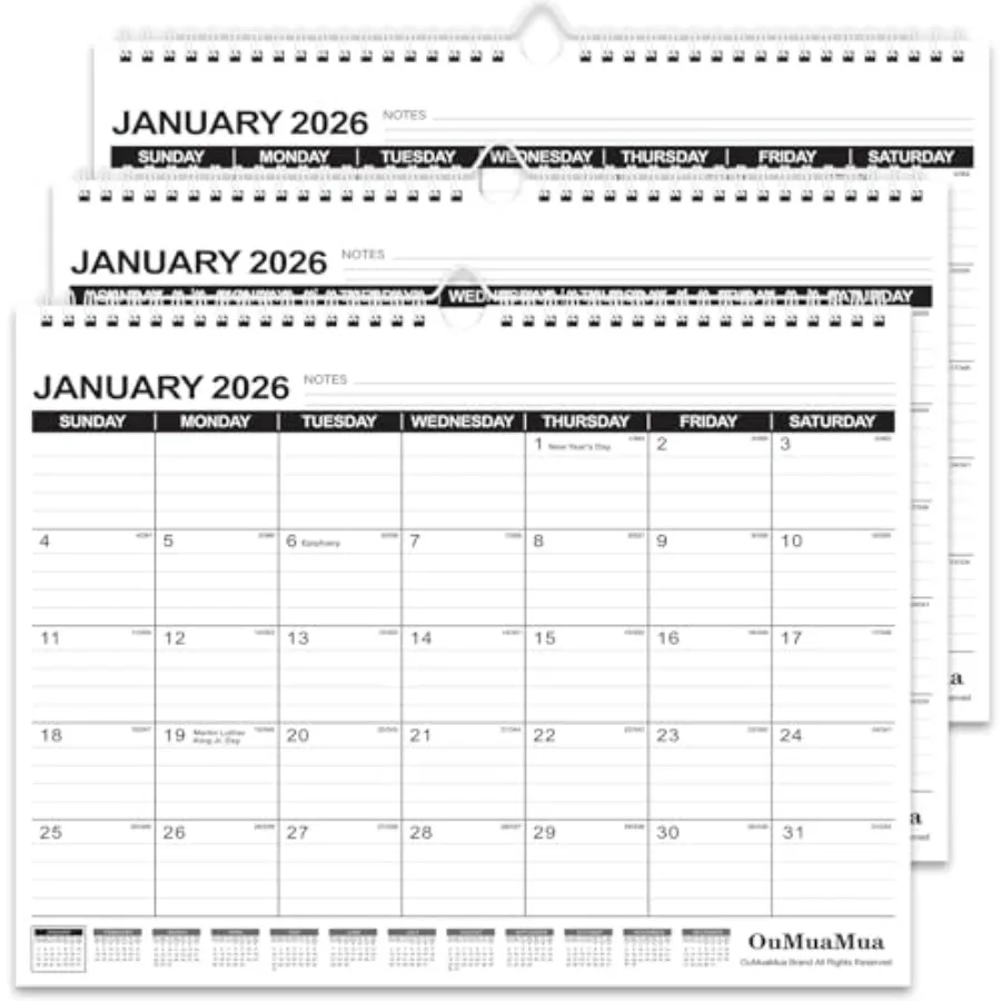 

Настенный календарь на 2026 год, набор из 3 штук, настенный календарь на 2026-2027 годы, январь 2026 г. – июнь. Настенный бумажный планировщик на 18 месяцев, 14 x 11,5 дюймов, с креплением T-образной формы, 2027 год