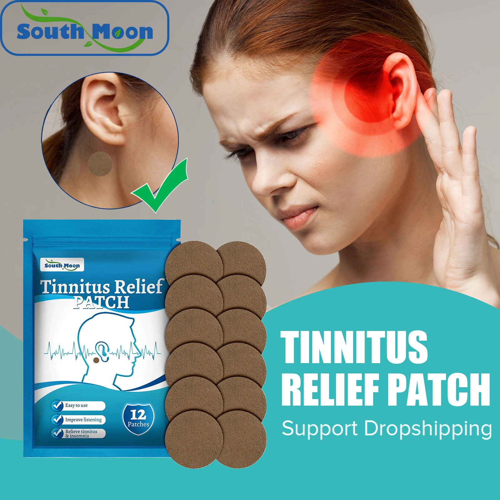 

South Moon Tinnitus Treatment Patch Ear Pain Relief Hearing Loss Stickers Herbal Ear Buzzing Deafness Headache Relief Plasters