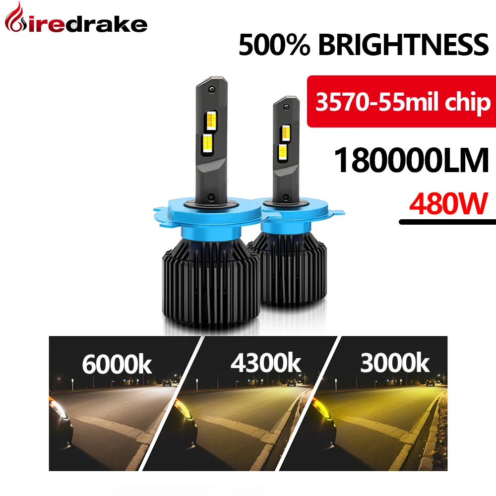 

Firedrake P14 Car Headlights Tricolor headlights H1 H4 H7 H11 9005 9006 High power car headlight 480W 180000LM 3000K 4300K 6000K