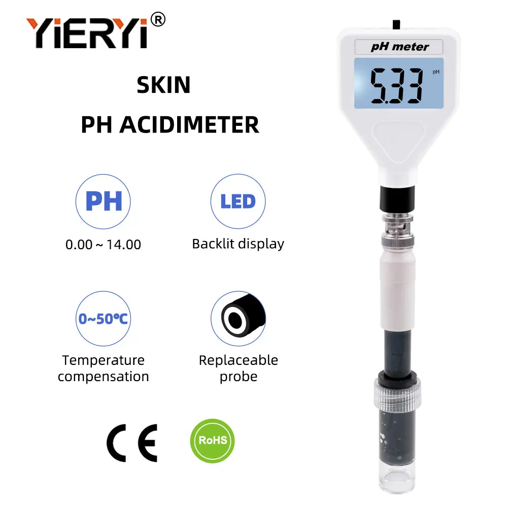 Yieryi Digital Skin & Cosmetics PH Meter High Accuracy 0.00-14.00PH ATC Function For Skincare Makeup Food Soil Acidity Tester