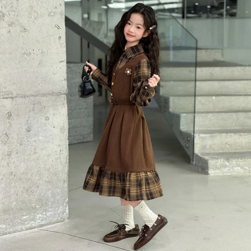 

Girls' Spring Dress2026New stylish two-piece faux dress for children in college style, suitable for older kids in spring and aut