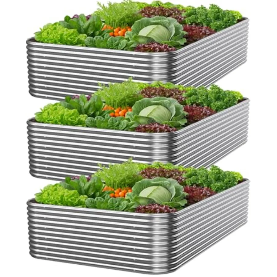 

3 PCS Tall 4x2ft Galvanized Raised Garden Bed Outdoor Metal Garden Bed for Vegetables Above Ground Garden Box for Flower Steel