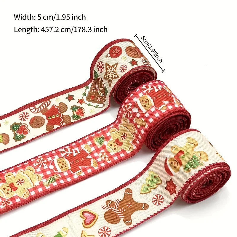 

Christmas Gift Packaging Ribbon Gingerbread Fabric Ribbon Christmas Gift for New Year Gift Party Decoration