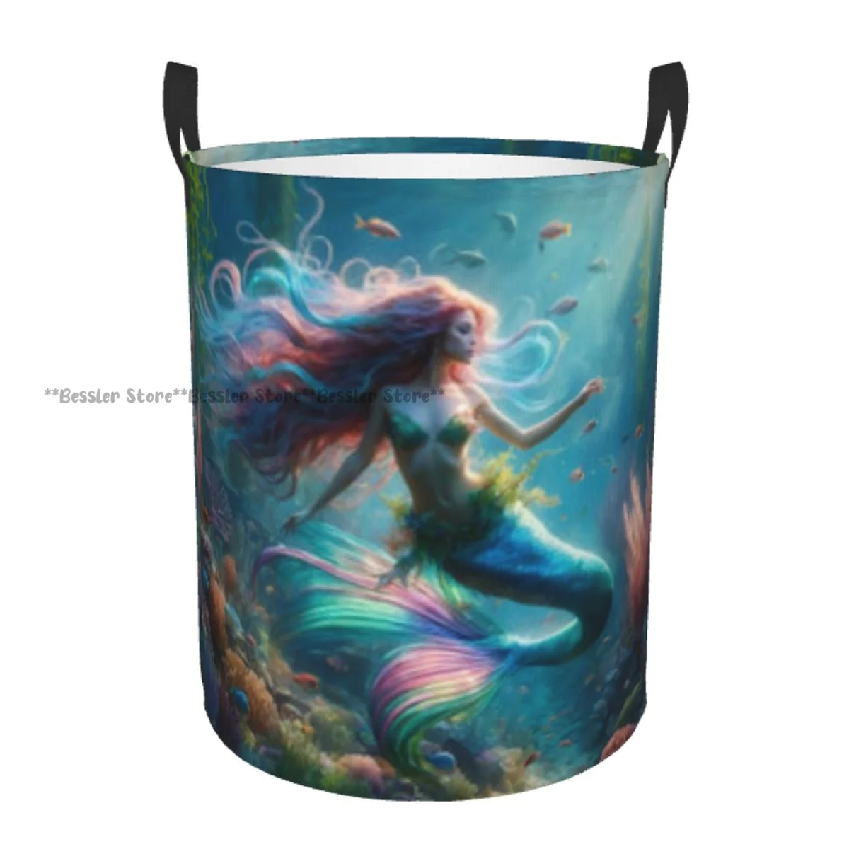 

Dirty Laundry Basket Mermaid Swimming Underwater Forest Of Seaweed And Coral Folding Clothing Storage Bucket